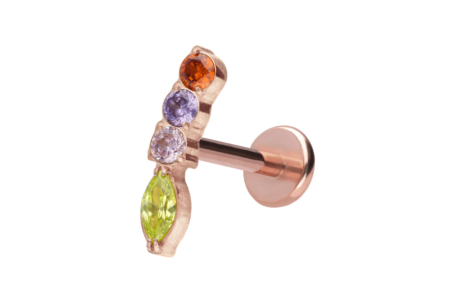 Titan Labret Piercing mit Push Fit BUNTER KRISTALLBOGEN